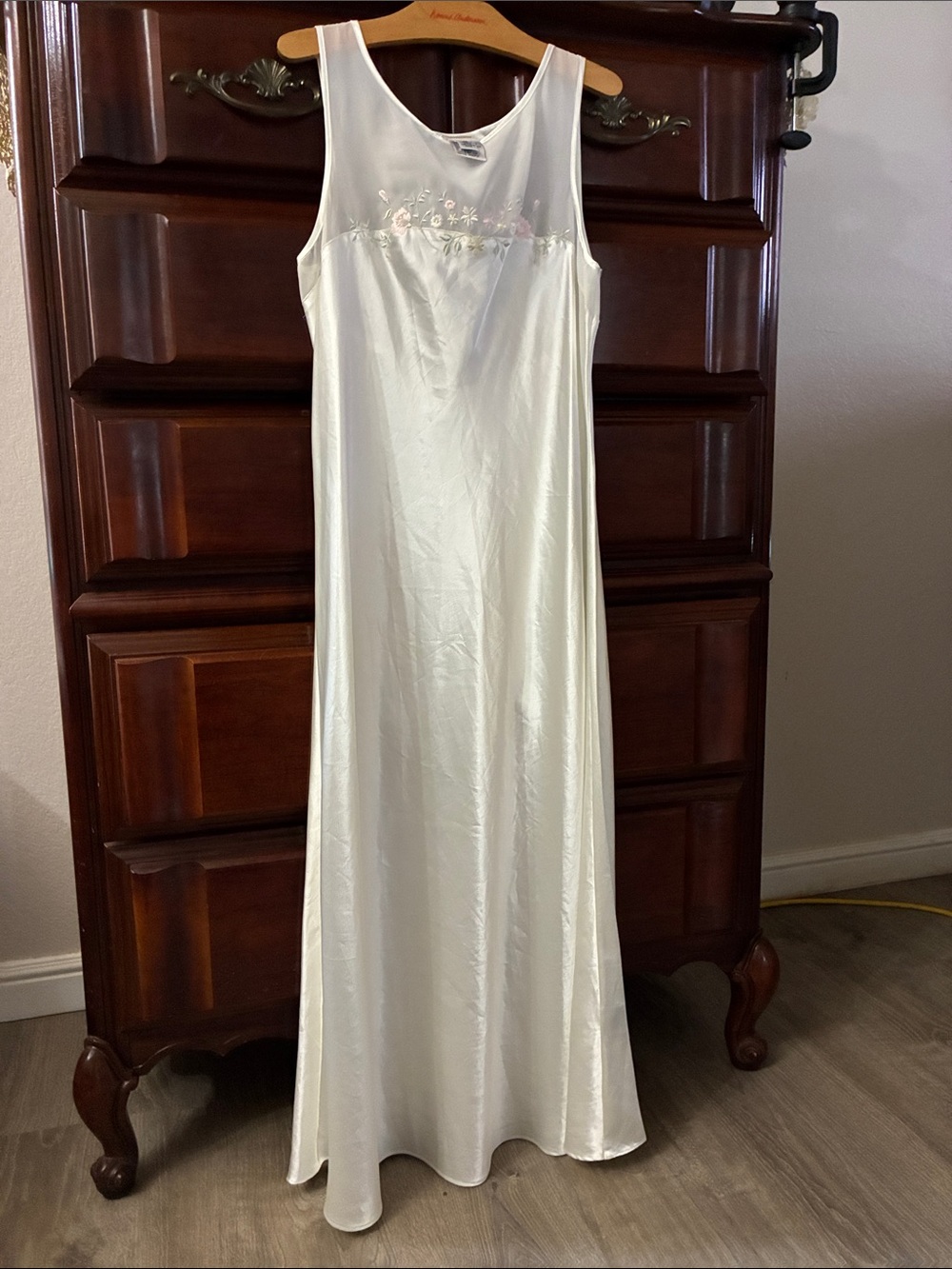 Vintage Talbots Long Satin Slip Dress with Floral Embroidery - Picture 3 of 6